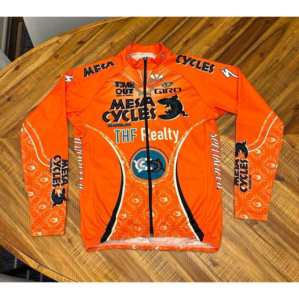 Voler GiROi Cycling Long Sleeve Orange Zip Up Warm Jersey Men's Large